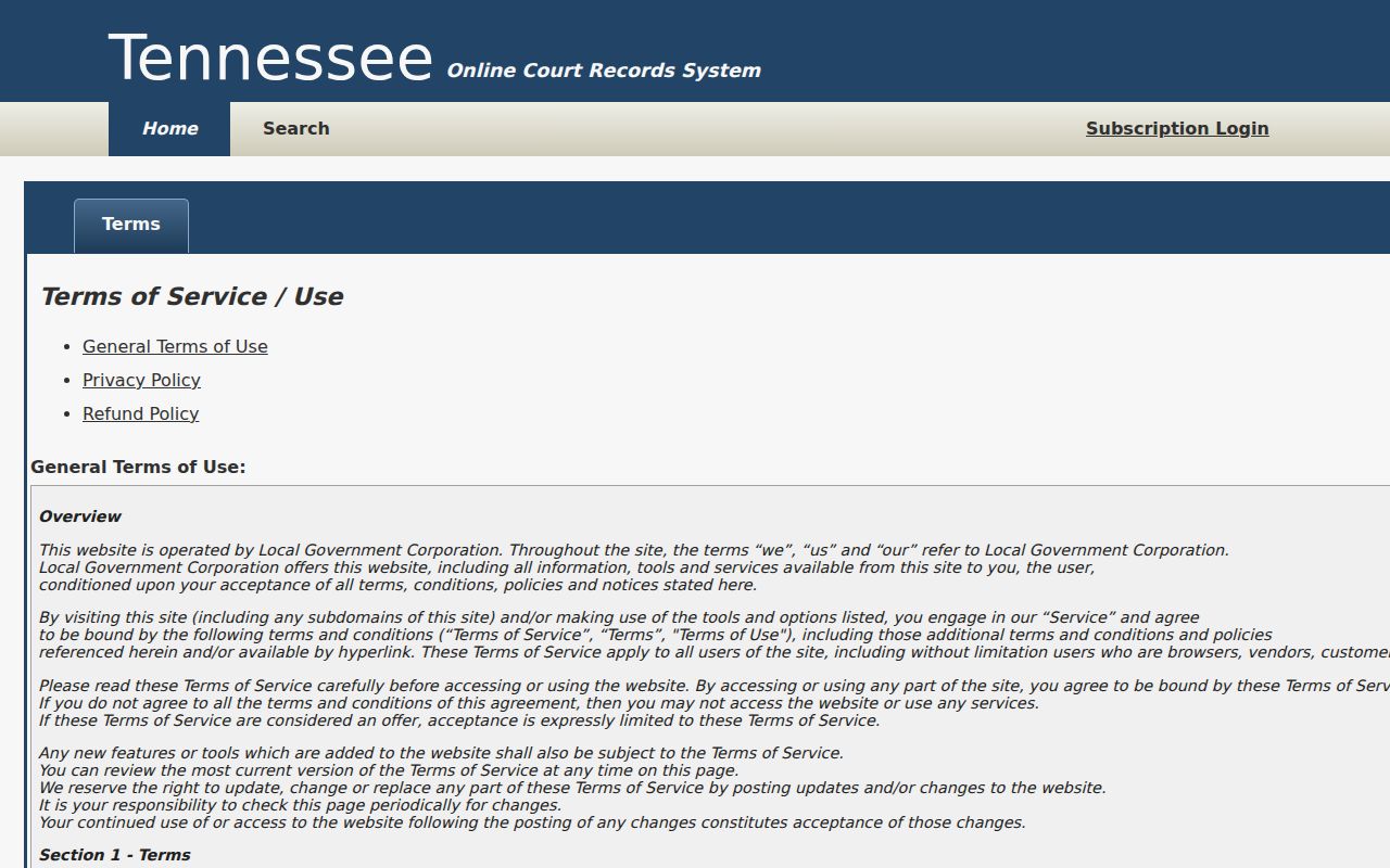 Hickman County case lookup TnCIS terms and limitations