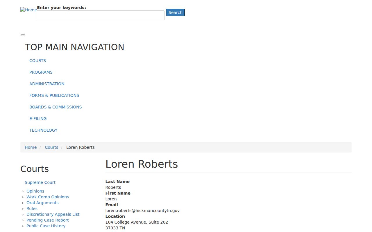 Hickman County civil docket Clerk and Master profile