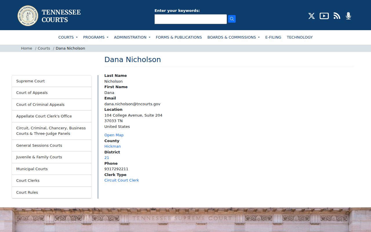 Hickman County court dates Circuit Court Clerk profile