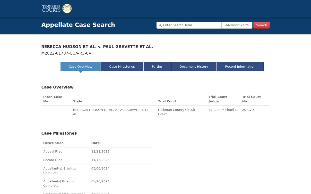 Hickman County appellate court calendar fields