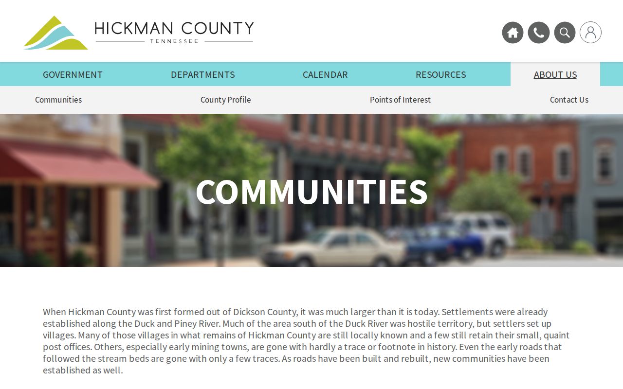 Hickman County communities page identifying Centerville and local communities